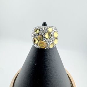 Lia Sophia Bubble Yellow Ring Dome Pavé Cocktail Silver Tone Statement 7.25